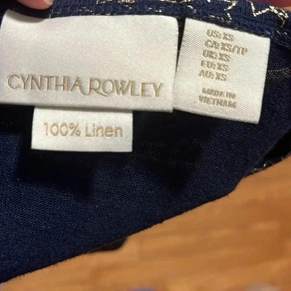 [S] Cynthia Rowley Top  100% Linen Blue Metallic Stars - Picture 4 of 5
